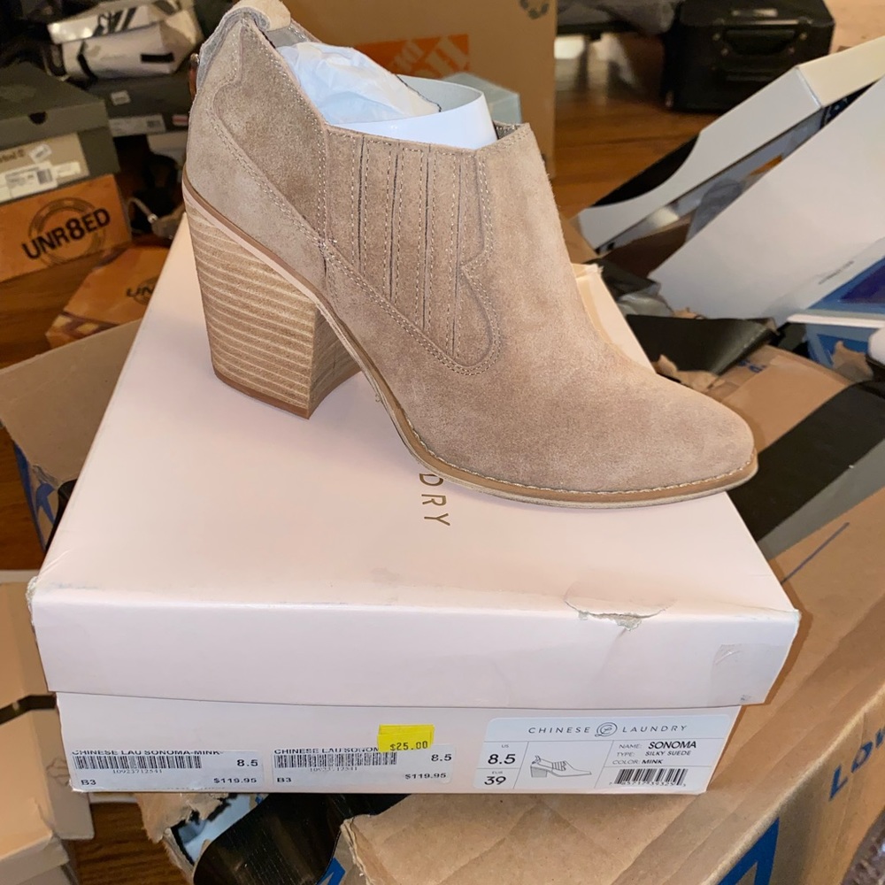 Cute light tan bootie heels